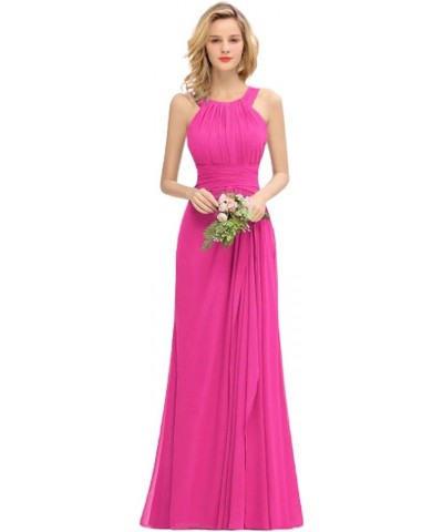Women's Elegant Bridesmaid Dresses Round Neck Sleeveless with Ruffles Dress Prom Party Evening Fuchsia Pink $27.53 Dresses