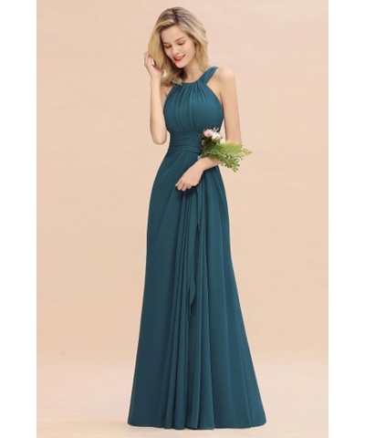 Women's Elegant Bridesmaid Dresses Round Neck Sleeveless with Ruffles Dress Prom Party Evening Fuchsia Pink $27.53 Dresses