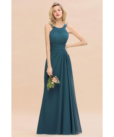 Women's Elegant Bridesmaid Dresses Round Neck Sleeveless with Ruffles Dress Prom Party Evening Fuchsia Pink $27.53 Dresses