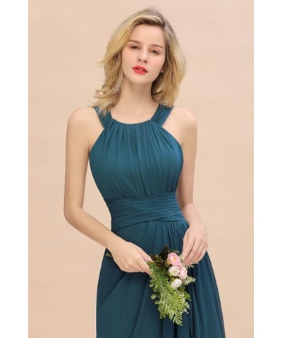 Women's Elegant Bridesmaid Dresses Round Neck Sleeveless with Ruffles Dress Prom Party Evening Fuchsia Pink $27.53 Dresses