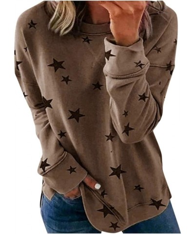 Women's Fashion Crewneck Sweatshirts, Plus Size Star Printed Long Sleeve Comfy Loose Fit Blouses Tops for Ladies A01-khaki $8...