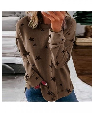 Women's Fashion Crewneck Sweatshirts, Plus Size Star Printed Long Sleeve Comfy Loose Fit Blouses Tops for Ladies A01-khaki $8...