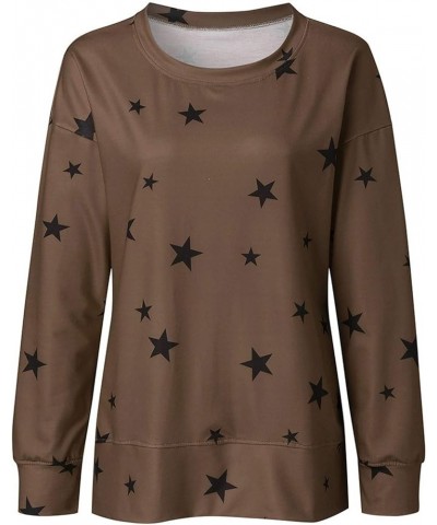 Women's Fashion Crewneck Sweatshirts, Plus Size Star Printed Long Sleeve Comfy Loose Fit Blouses Tops for Ladies A01-khaki $8...