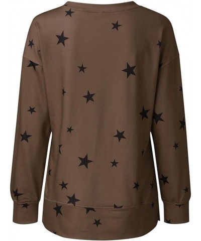 Women's Fashion Crewneck Sweatshirts, Plus Size Star Printed Long Sleeve Comfy Loose Fit Blouses Tops for Ladies A01-khaki $8...