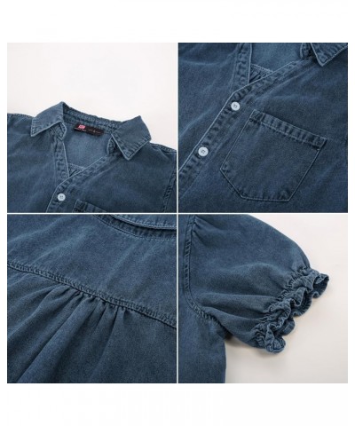 Womens Denim Shirts Button Down Short Puff Sleeve Lightweight Jeans Shirts with Pocket Business Casual Tops Blue4 $19.24 Blouses