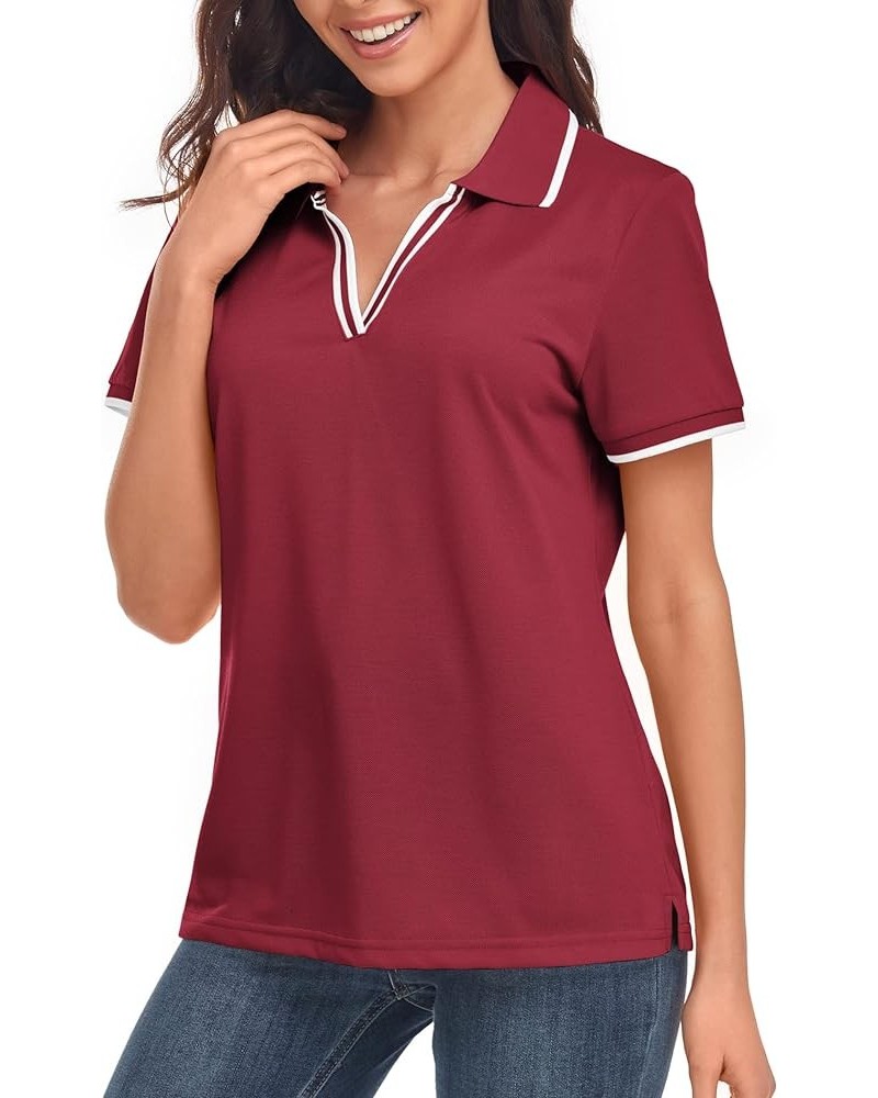 Women Polo Shirts Moisture Wicking Golf Shirts Slim Fit Golf Apparel Athletic Tennis Casual T-Shirts S/M/L/XL/XXL C-wine Red ...