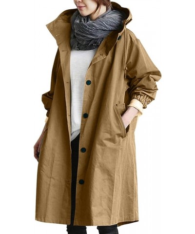 Women Trench Coat Hooded Coat Outwear Womens Elegant Windbreaker Wild Winter Women's Coat Women Trench Coat Women Khaki-a $17...