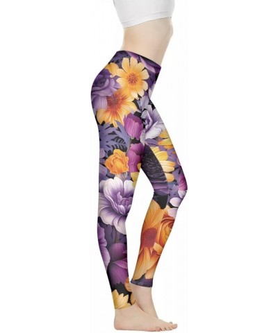 Womens High Waist Yoga Pants, Durable & Stretch, Tummy Contral Workout Running Sports Leggings Beautiful Flower $8.09 Pants