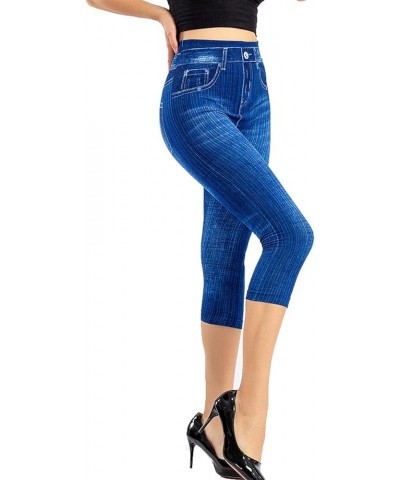 Atmneris Womens Jeggings Denim Print Leggings Fake Jeans Leggings Stretch Slim Fit High Waist No-Gap Jegging,Black,L Blue Sma...
