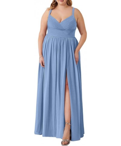 LCSEWIDY Floor-Length Chiffon Bridesmaid Dress - Sleeveless V-Neck A-Line/Princess Gown with Pleated Details and Leg Slit Ste...