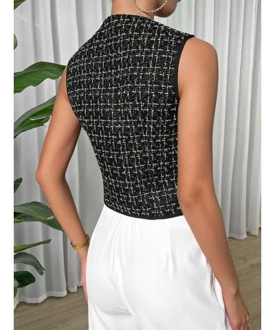 Women's Asymmetrical Hem Button Front Crop Blazer Sleeveless V Neck Blazer Vest Black $17.97 Vests