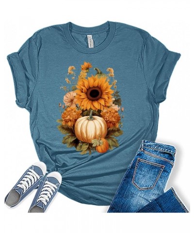 Women's Graphic Sunflower T Shirt Summer Bella Top Casual Plus Size Tee Z-sunflower 8-heather Deep Teal $12.48 T-Shirts