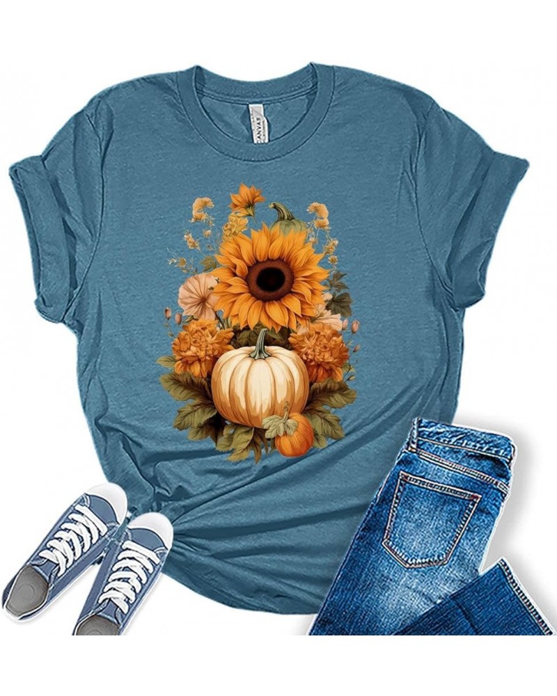 Women's Graphic Sunflower T Shirt Summer Bella Top Casual Plus Size Tee Z-sunflower 8-heather Deep Teal $12.48 T-Shirts