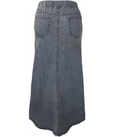 Women's Retro Elastic High Waist Frayed A-Line Maxi Denim Skirt 2024 Casual Plus Size Jean Maxi Skirt with Pockets A-grey $14...