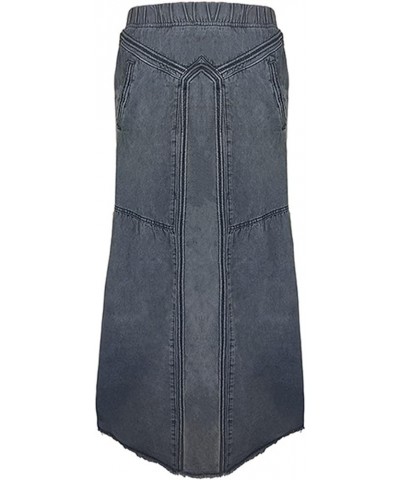 Women's Retro Elastic High Waist Frayed A-Line Maxi Denim Skirt 2024 Casual Plus Size Jean Maxi Skirt with Pockets A-grey $14...