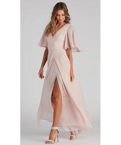 V Neck Bridesmaid Dresses with Slit 2023 Flutter Sleeves Chiffon Long Formal Dress with Pockets SYYS103 Rust $34.21 Dresses