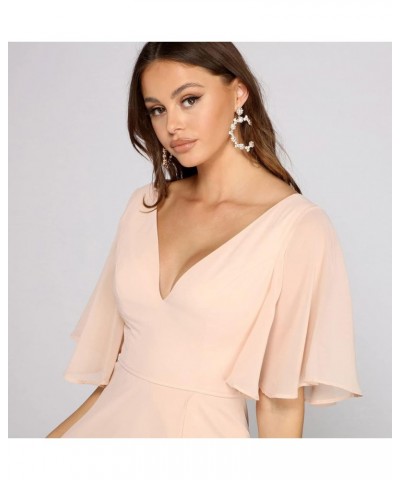 V Neck Bridesmaid Dresses with Slit 2023 Flutter Sleeves Chiffon Long Formal Dress with Pockets SYYS103 Rust $34.21 Dresses