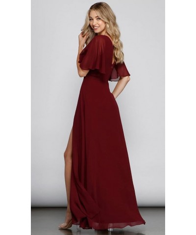 V Neck Bridesmaid Dresses with Slit 2023 Flutter Sleeves Chiffon Long Formal Dress with Pockets SYYS103 Rust $34.21 Dresses