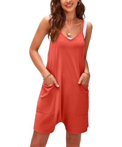 Women's Short Rompers Spaghetti Strap Sleeveless Jumpsuit Summer Overall with Pockets Orange $9.89 Overalls