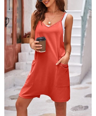 Women's Short Rompers Spaghetti Strap Sleeveless Jumpsuit Summer Overall with Pockets Orange $9.89 Overalls