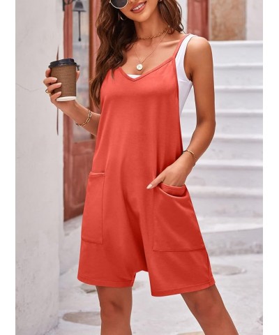 Women's Short Rompers Spaghetti Strap Sleeveless Jumpsuit Summer Overall with Pockets Orange $9.89 Overalls