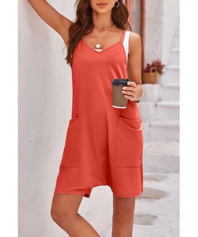 Women's Short Rompers Spaghetti Strap Sleeveless Jumpsuit Summer Overall with Pockets Orange $9.89 Overalls