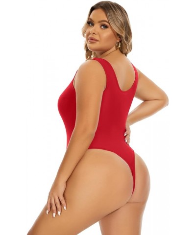 80S 90S Retro Thong One Piece Swimsuits for Women High Cut One Piece Swimwear Bathing Suits Red $10.78 Swimsuits