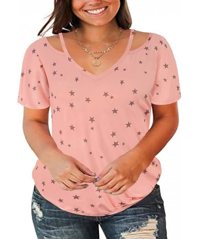 Plus Size Short Sleeve Tops for Women V/Square/Crew Neck T-Shirt Summer Tshirts Casual Blouse Pullover XL-5XL 13-pink Star $1...