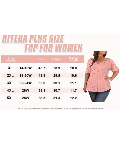 Plus Size Short Sleeve Tops for Women V/Square/Crew Neck T-Shirt Summer Tshirts Casual Blouse Pullover XL-5XL 13-pink Star $1...