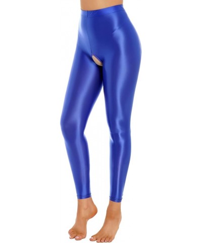 Women's Glossy Ice Silk Leggings Pants Cutout Footless Tights Stretchy Leggings Royal Blue $8.06 Leggings