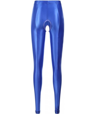 Women's Glossy Ice Silk Leggings Pants Cutout Footless Tights Stretchy Leggings Royal Blue $8.06 Leggings