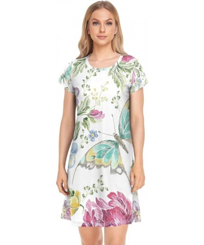 Women's PJ Nightshirt, Short Sleeves Nightgown Sleepwear Lingerie Sleep Dress(S-2XL) Multi 3 $16.51 Sleep & Lounge
