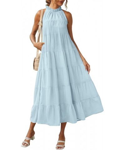 Women's 2024 Summer Maxi Dress Casual Floral Tiered Flowy Long Sundress Halter Sleeveless Boho Beach Dresses C-lightblue $27....