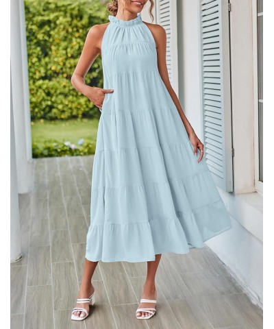 Women's 2024 Summer Maxi Dress Casual Floral Tiered Flowy Long Sundress Halter Sleeveless Boho Beach Dresses C-lightblue $27....