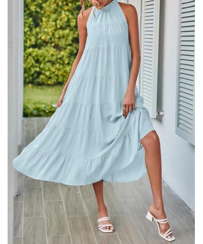 Women's 2024 Summer Maxi Dress Casual Floral Tiered Flowy Long Sundress Halter Sleeveless Boho Beach Dresses C-lightblue $27....