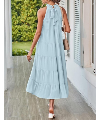 Women's 2024 Summer Maxi Dress Casual Floral Tiered Flowy Long Sundress Halter Sleeveless Boho Beach Dresses C-lightblue $27....