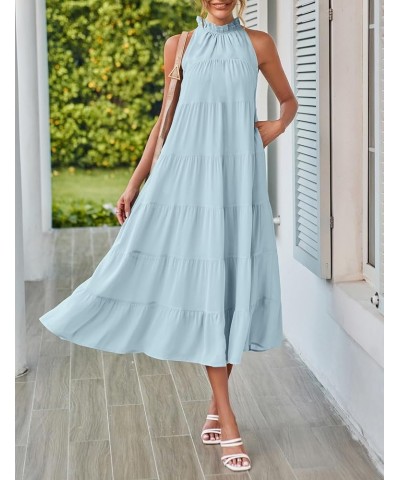 Women's 2024 Summer Maxi Dress Casual Floral Tiered Flowy Long Sundress Halter Sleeveless Boho Beach Dresses C-lightblue $27....