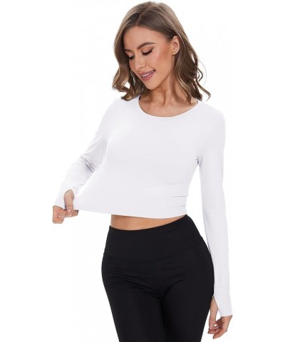 Crop Tops for Women Long Sleeve, Workout Shirts for Women, Seamless Workout Tops, Breathable Yoga Athletic Gym Shirts White $...