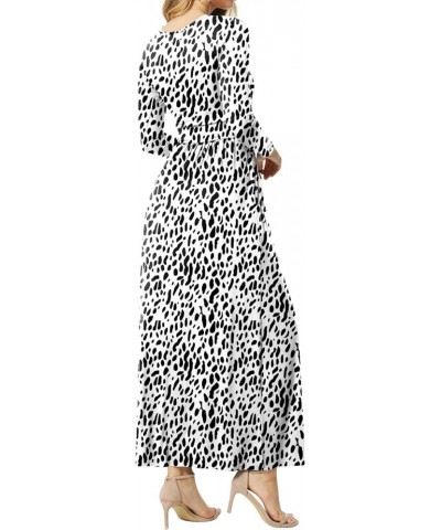 Women's Dresses Deep V-Neck Long Sleeve Empire Waist Long Dress Casual with Pockets L-leopard White $17.39 Dresses