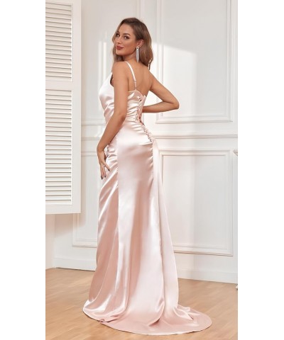 Satin Prom Dresses for Teens with Slit One Shoulder Bridesmaid Dresses Pleated Formal Dresses Burgundy $35.39 Dresses