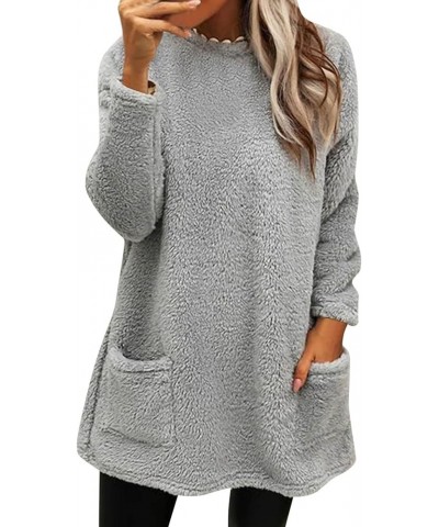 Cute Womens Tops Winter Warm Fleece Thickening Plus Size Casual Loose Lightweight Pullover with Pocket Grey 4 $4.57 Shirts