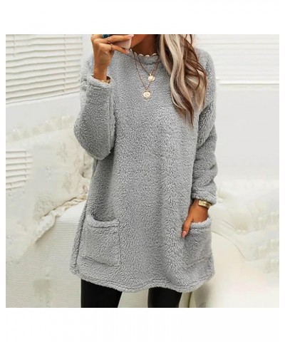 Cute Womens Tops Winter Warm Fleece Thickening Plus Size Casual Loose Lightweight Pullover with Pocket Grey 4 $4.57 Shirts