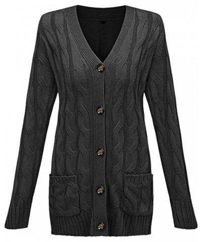 Cardigan Sweaters for Women Plus Size Long Sleeve Cable Knit Button Down Casual Chunky Outwear Coats with Pocket Dark Gray $1...