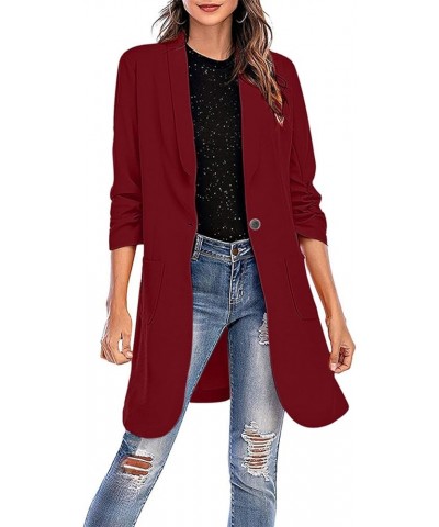 Women's Blazer Coat Solid Long Sleeve Lapel One Button Suit Jackets Business Casual Loose Long Blazers with Pockets Wine $10....