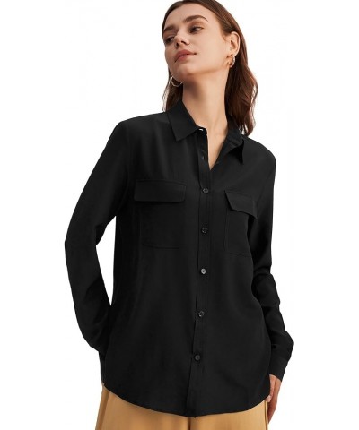 Silk Shirts for Women 100% Long Sleeve Ladies Shirts 18 Momme Silk Tops Black $45.88 Blouses