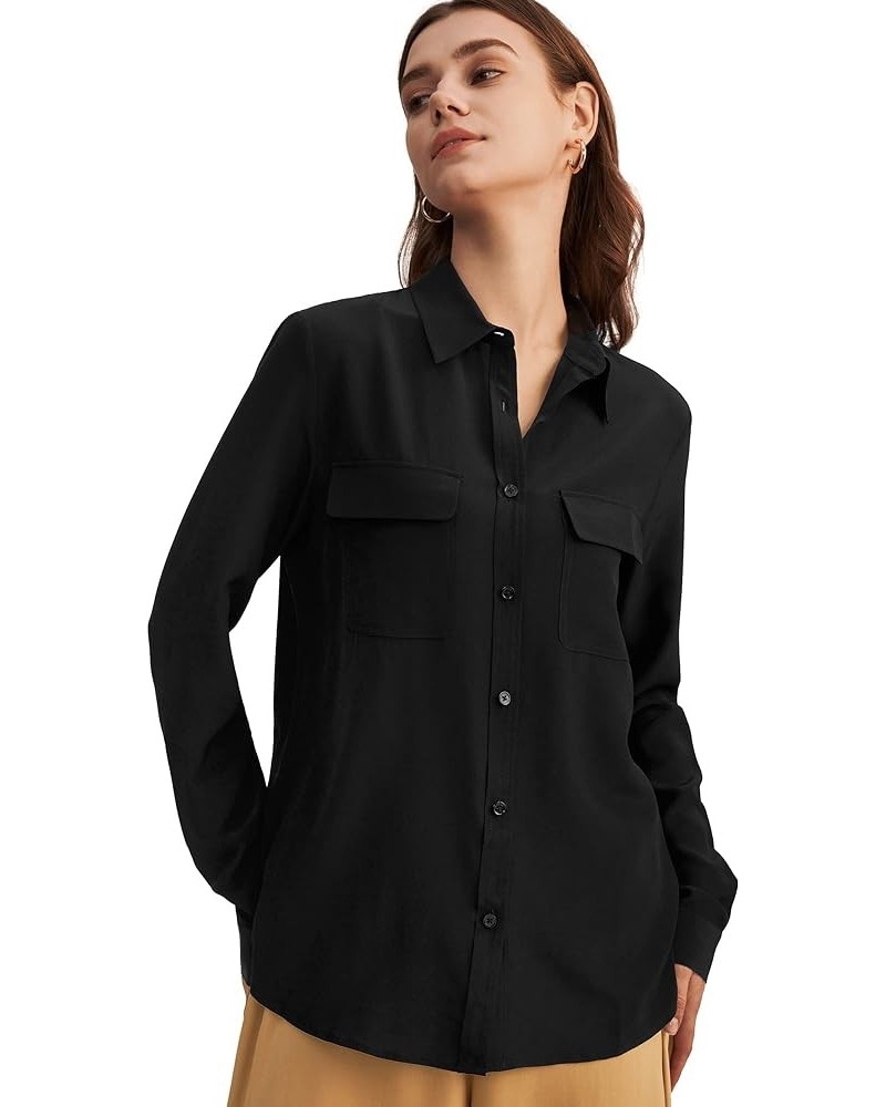 Silk Shirts for Women 100% Long Sleeve Ladies Shirts 18 Momme Silk Tops Black $45.88 Blouses