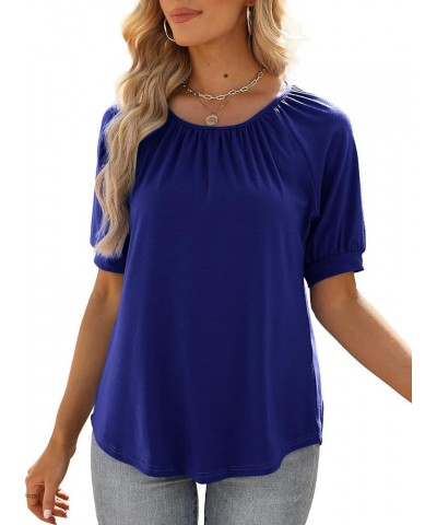 Womens Summer Tops Casual Short Sleeve Round Neck Shirts Royal Blue $10.02 Tops
