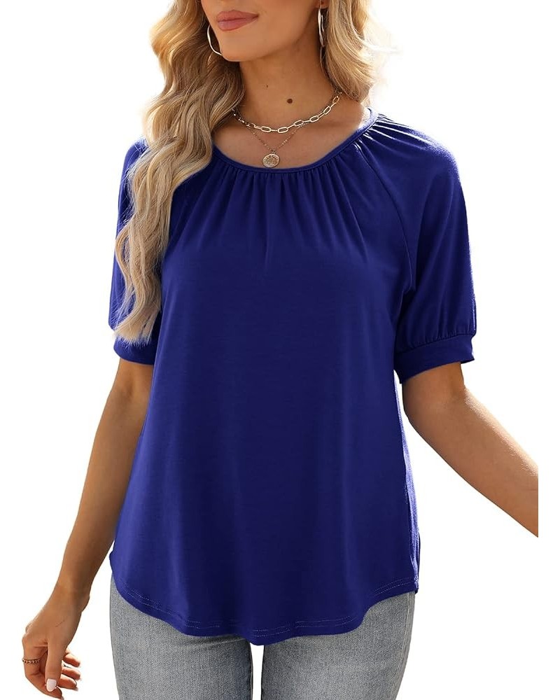 Womens Summer Tops Casual Short Sleeve Round Neck Shirts Royal Blue $10.02 Tops