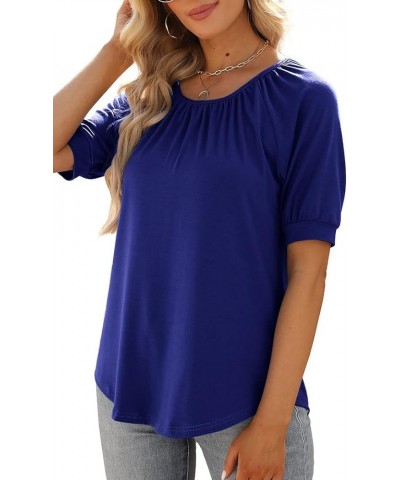 Womens Summer Tops Casual Short Sleeve Round Neck Shirts Royal Blue $10.02 Tops