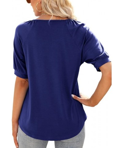 Womens Summer Tops Casual Short Sleeve Round Neck Shirts Royal Blue $10.02 Tops